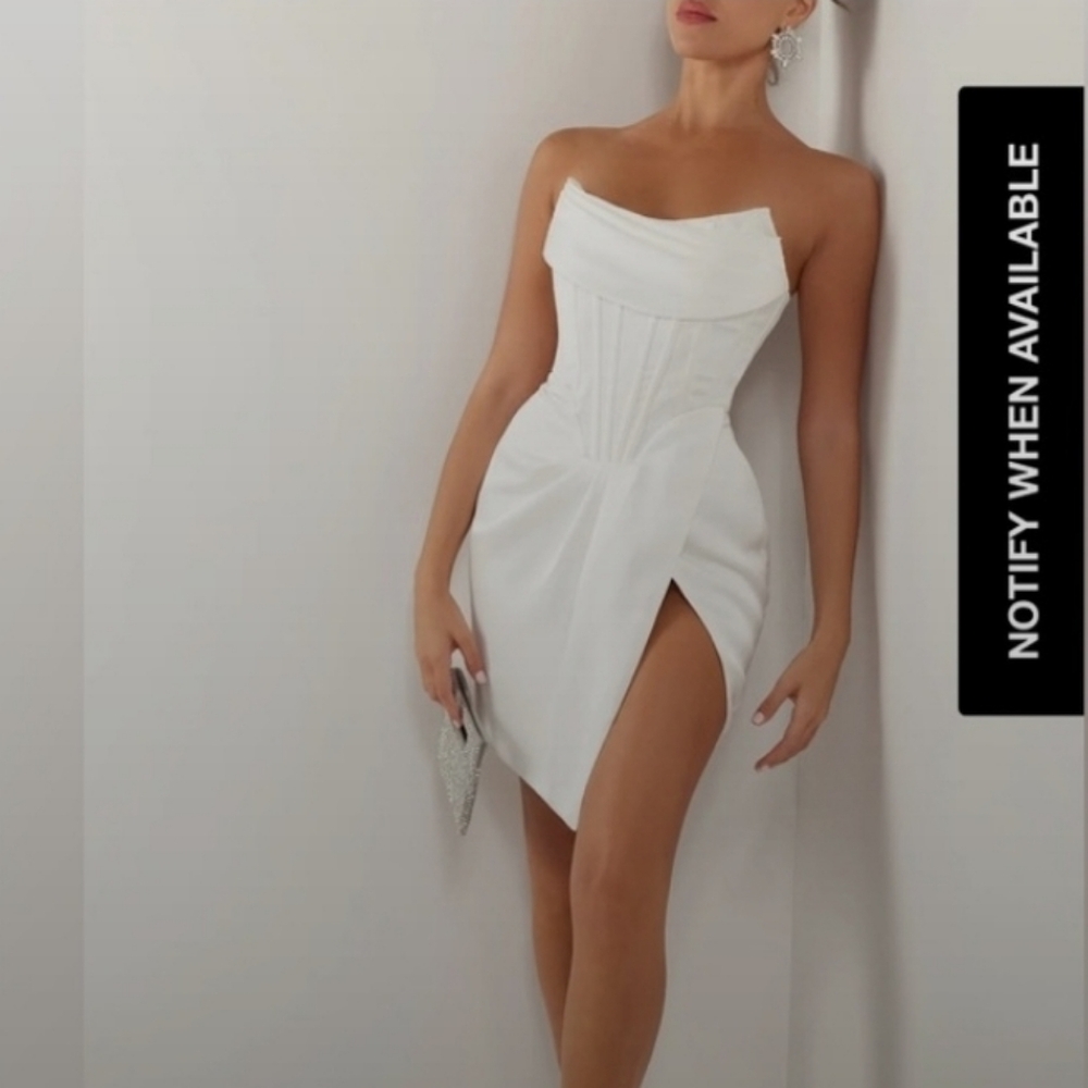 Heiress white satin draped corset mini dress